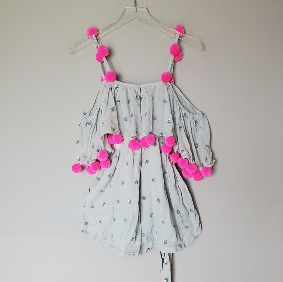 Anthropologie Sundress Sofia Pom Pom Dopamine Colorful Whimsical Sequin Romper - Picture 7 of 12